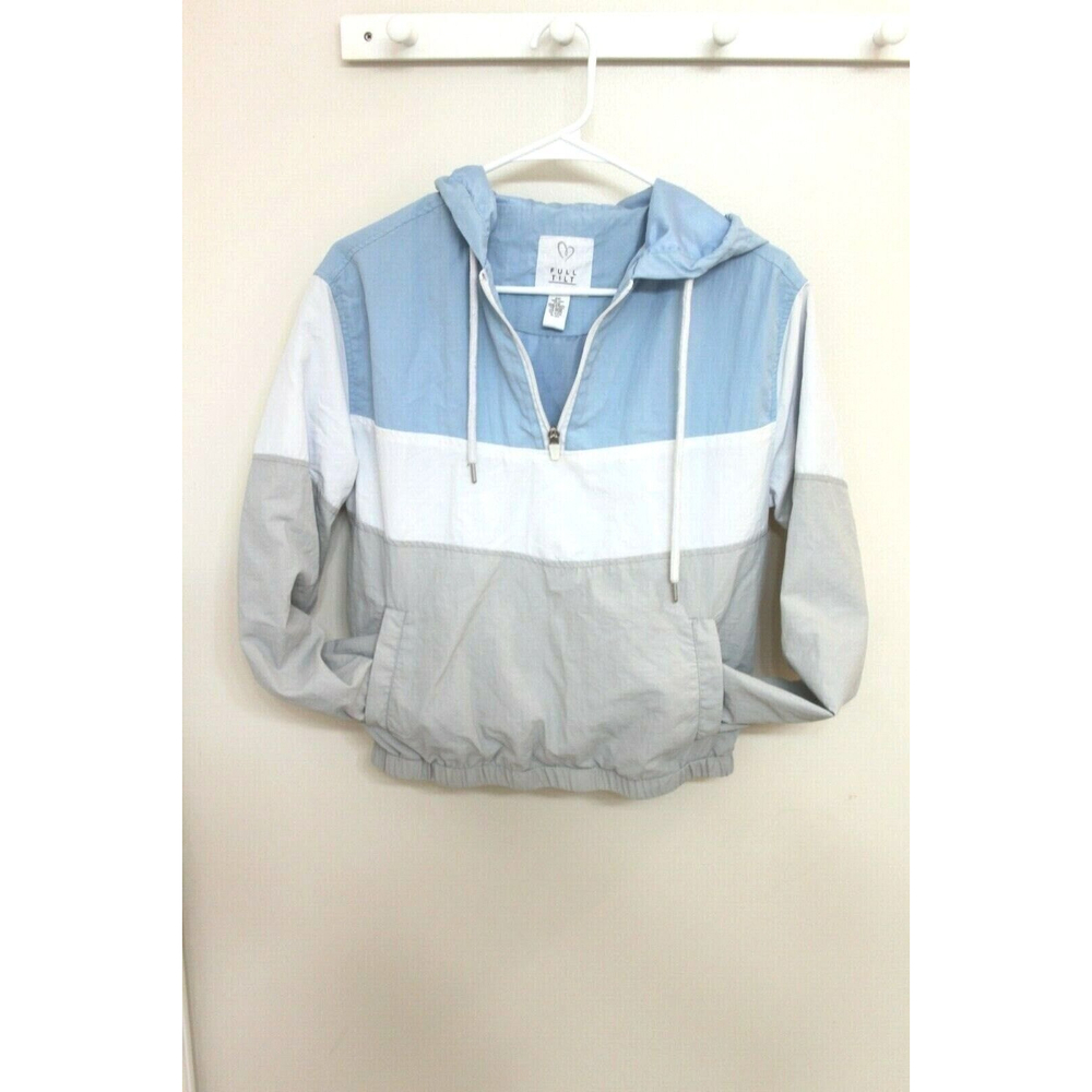 Full Tilt Women's Drawstring Hooded Paneled Windbreaker Elastic Waist Size Small